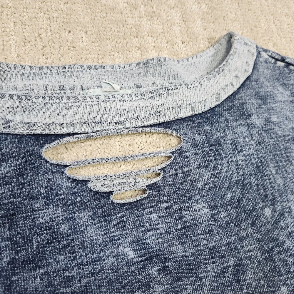 POL Sweatshirt Women Small Pullover Blue Boho Hippie Stretch Distressed - Picture 3 of 9
